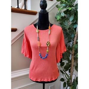 Ten Sixty Sherman Women's Coral Round Neck Half Sleeve Casual Top Blouse Size L